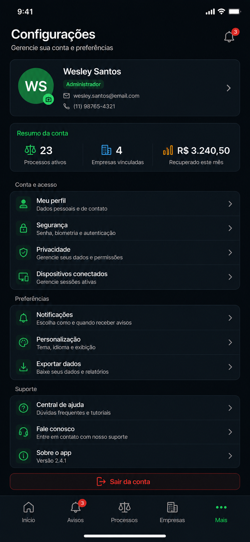 Sua conta